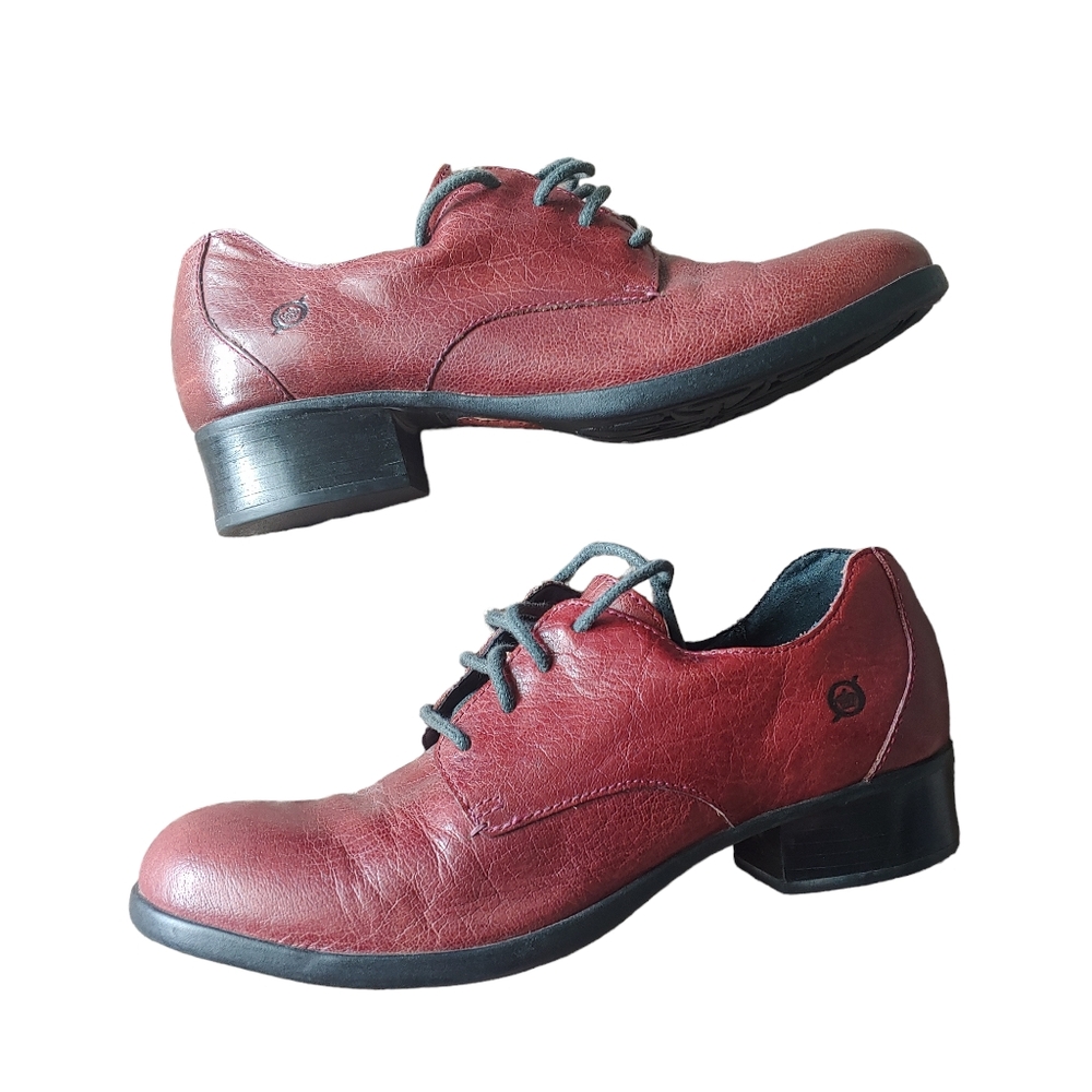 Born Mott in Tango Red Lace Up Loafer Oxford Block Heel Shoes Size 10